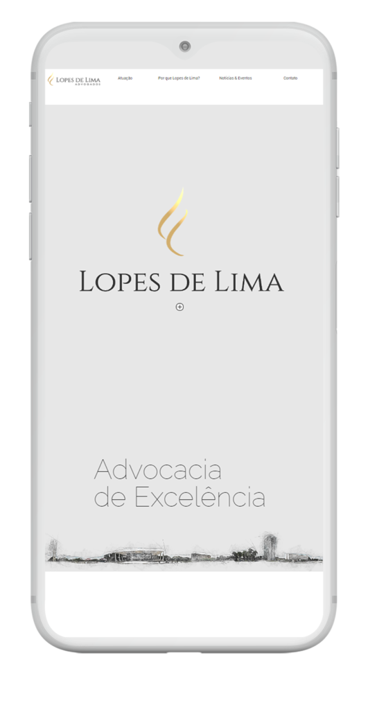celular branco com a tela na página Lopes de Lima Advocacia